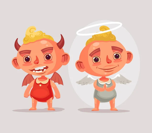 Personagens de crianças Anjo e Diabo. Ilustração de desenho animado plano vetorial —  Vetores de Stock