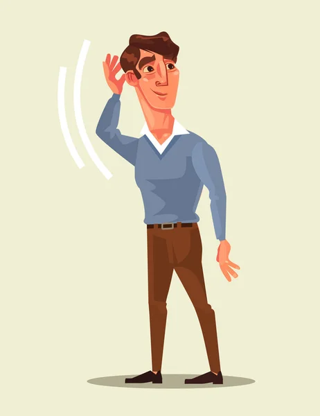 Un hombre curioso escucha una conversación extraña. Vector plano ilustración de dibujos animados — Vector de stock