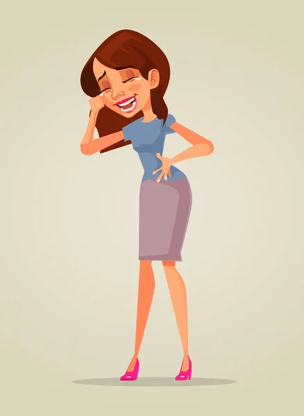 Glücklich lächelnde Frauenfigur lachend Witz. Vektor flache Cartoon-Illustration — Stockvektor