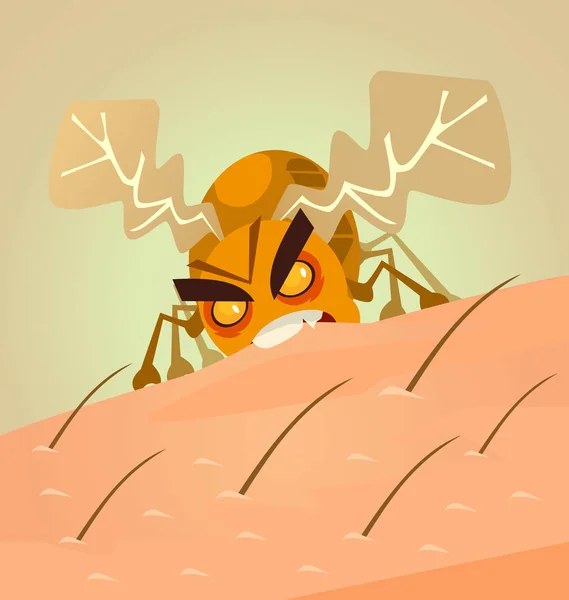 Liten arg insekt bugg bita mänsklig hud. Flat tecknad vektorillustration — Stock vektor