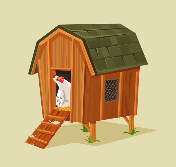 巣を探して幸せの笑みを浮かべての鶏の文字。ベクトル フラット漫画イラスト — ストックベクタ