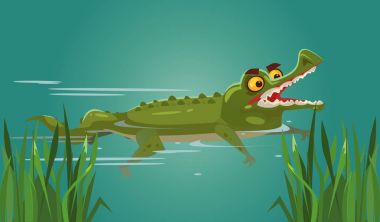 Happy smiling crocodile character swimming. Vector flat cartoon illustration vector Happy smiling crocodile character swimming. Vector flat cartoon illustration vector