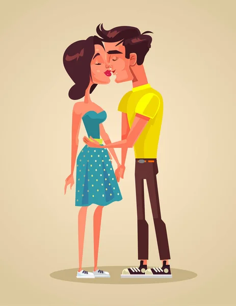 Casal homem e mulher personagem beijando. Ilustração de desenho animado plano vetorial —  Vetores de Stock