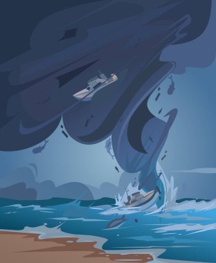Tsunami ve kasırga. Vektör karikatür çizim