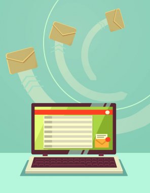 E-posta zarf ve laptop. Vektör düz çizim
