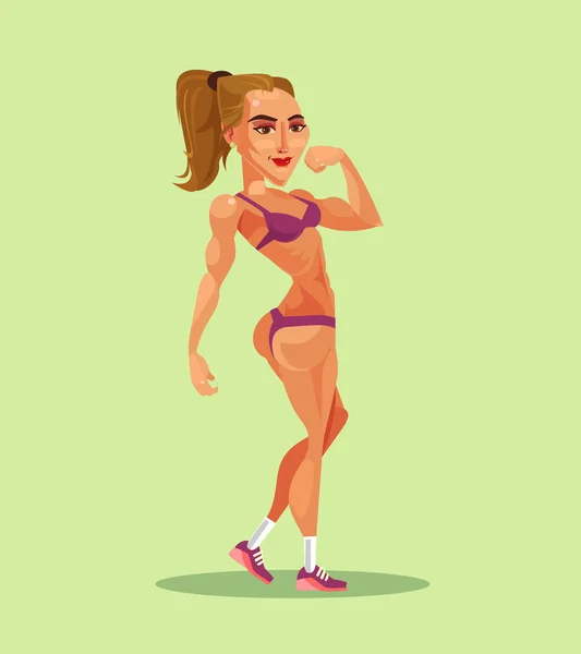 Bonne Femme Souriante Bodybuilder Posant Illustration Vectorielle Dessin Animé Plat — Image vectorielle