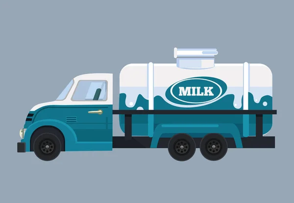 Milk Car Deliver Vector Flat Cartoon Illustration — Stock Vector