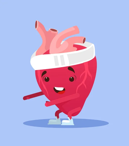 Happy Souriant Caractère Sain Coeur Exercice Illustration Vectorielle Dessin Animé — Image vectorielle