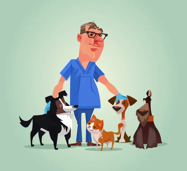 Personnage Médecin Vétérinaire Avec Des Chats Des Chiens Illustration Vectorielle — Image vectorielle