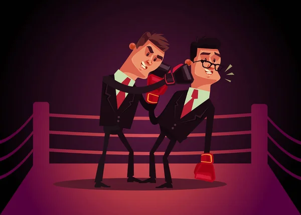Due Impiegati Imprenditori Personaggi Boxe Illustrazione Del Cartone Animato Vettoriale — Vettoriale Stock