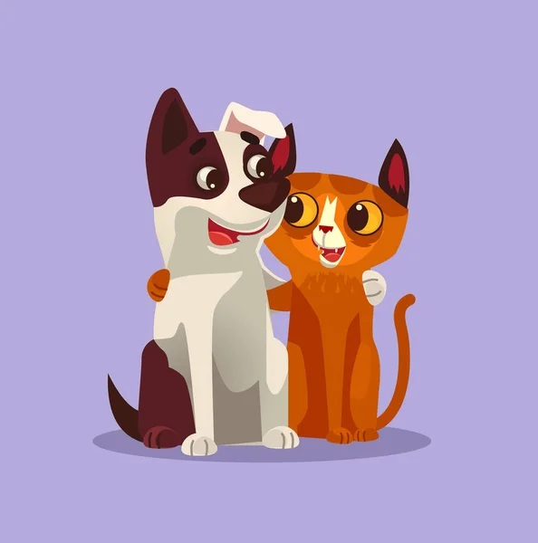 Felices Sonrientes Personajes Gato Perro Mejores Amigos Dibujos Animados Vectoriales — Vector de stock