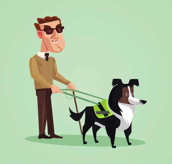 Людина Сліпий Персонаж Собака Поводир Векторна Ілюстрація Мультфільму — стоковий вектор