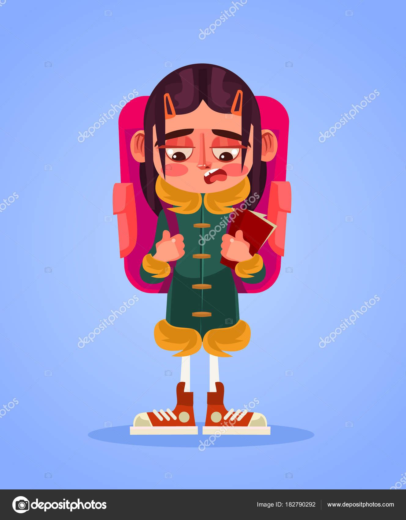 écolière Triste Malheureux Illustration Dessin Animé Plane