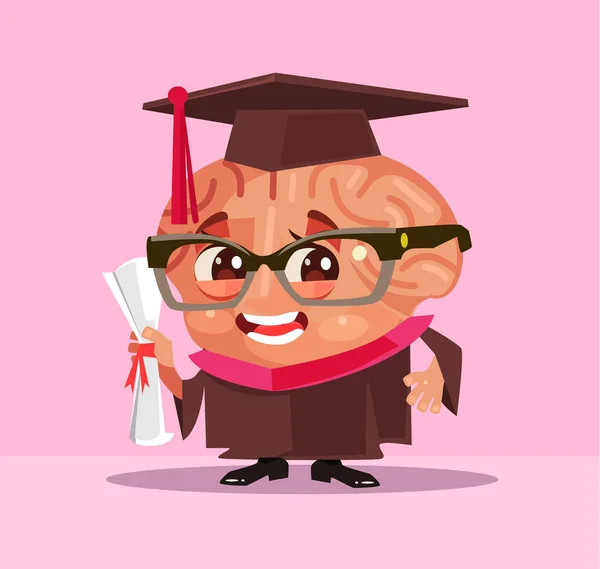 Smart Brain Graduate Student Character Vector Flat Cartoon Illustration — Stock Vector