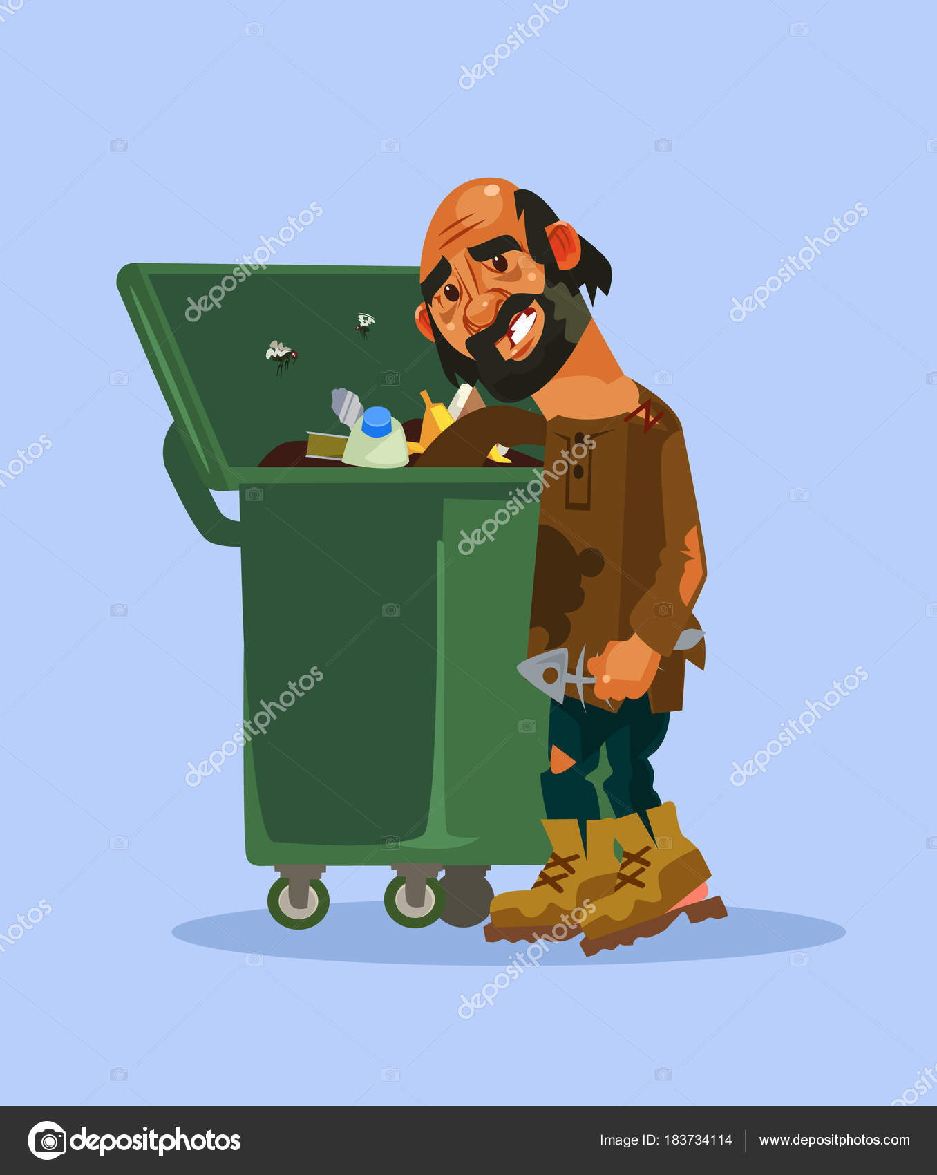 Homeless Man Character Look Food Trash Can Vector Cartoon Illustration  Stock Vector Image by ©prettyvectors #183734114