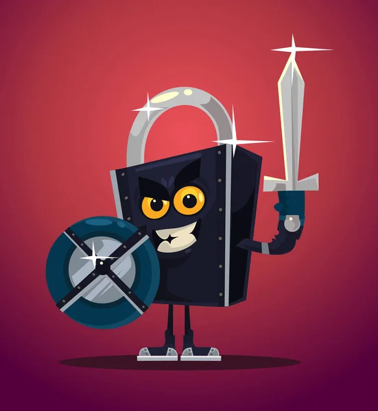Lock Security Warrior Character Vector Flat Cartoon Illustration — Stock Vector