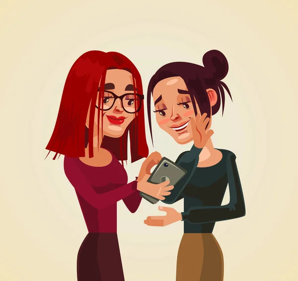 Deux Personnages Féminins Discutant Sms Illustration Vectorielle Dessin Animé — Image vectorielle