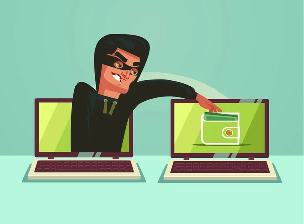 Computerhacker Stehlen Online Geld Vektor Flache Cartoon Illustration — Stockvektor