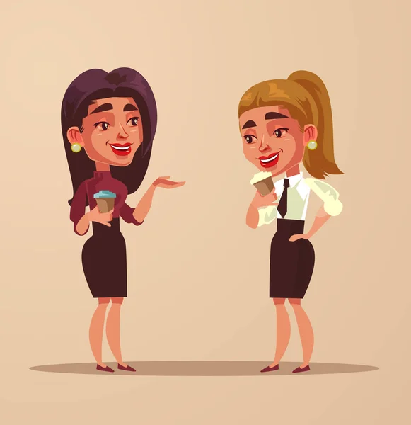 Duas Mulheres Personagens Colegas Beber Café Falar Ilustração Dos Desenhos —  Vetores de Stock