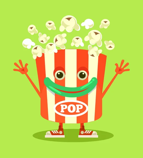 Happy Smiling Isolated Pop Corn Box Character Mascot Vector Flat — Stock Vector