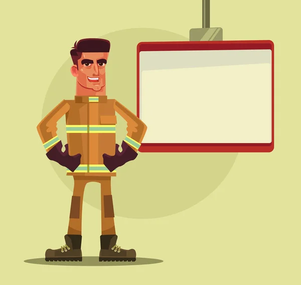 Pompier Personnage Donnant Des Leçons Illustration Vectorielle Dessin Animé Plat — Image vectorielle