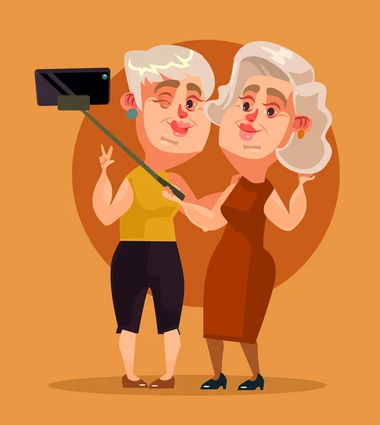 Feliz Mujer Sonriente Abuela Personajes Haciendo Selfie Vector Plano Ilustración — Vector de stock