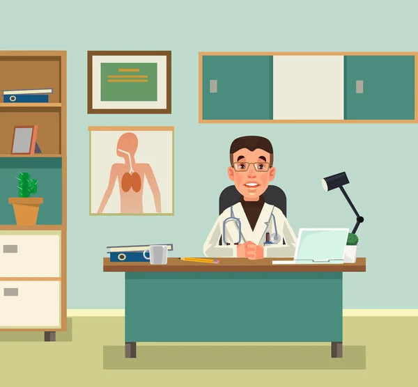 Dokter Karakter Wachten Bij Receptie Vectorillustratie Platte Cartoon — Stockvector