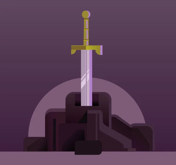 Épée Dans Pierre Illustration Vectorielle Dessin Animé Plat — Image vectorielle