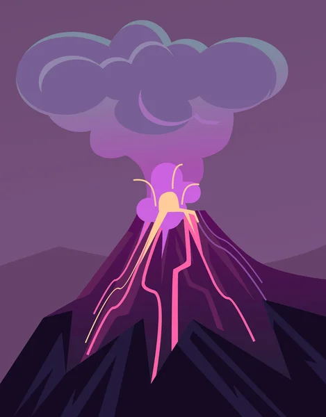 Vulkan Flat Tecknad Vektorillustration — Stock vektor
