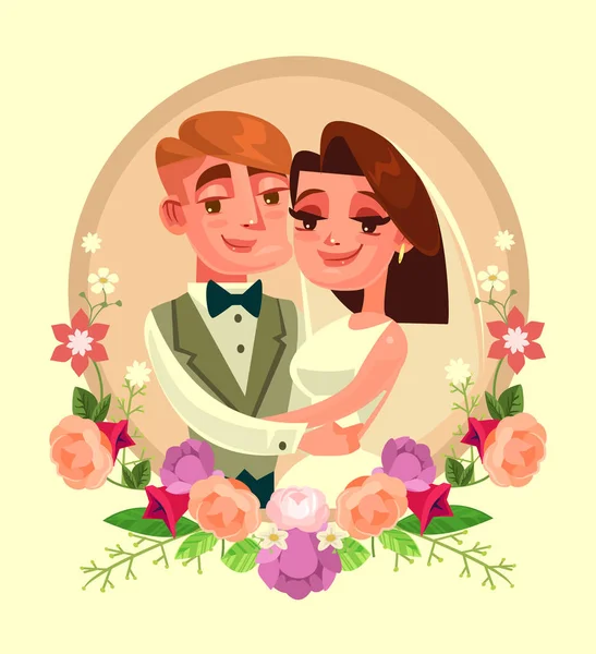 Wedding Portrait Flowers Frame Vector Flat Cartoon Illustration — Stock Vector