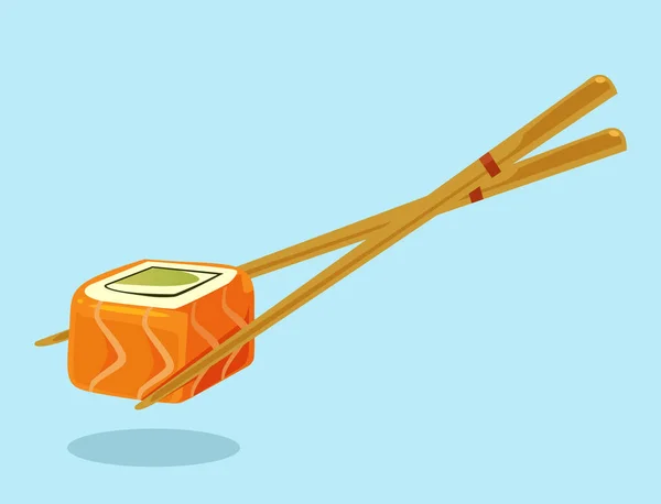 Chopsticks Com Rolo Sushi Ilustração Desenho Animado Plano Vetorial — Vetor de Stock