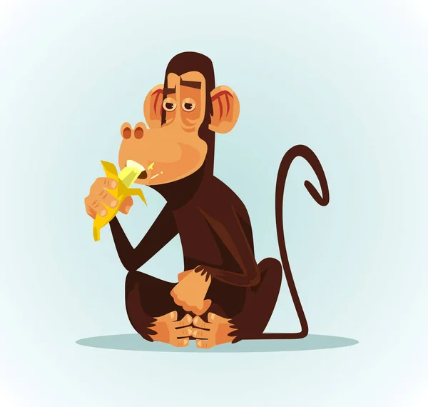 Joyeux Singe Souriant Mangeant Banane Illustration Vectorielle Dessin Animé — Image vectorielle