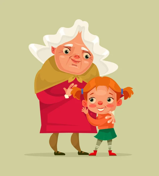 Feliz Abuela Sonriente Personajes Nieta Dibujos Animados Vectoriales Ilustración — Vector de stock