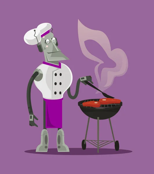 Inteligente Moderno Futurista Robô Fogão Chef Máquina Personagem Cozinhar Preparação —  Vetores de Stock