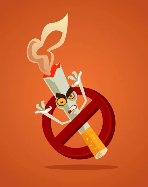 Tidak Ada Tanda Merokok Dan Marah Bahaya Monster Rokok Maskot - Stok Vektor