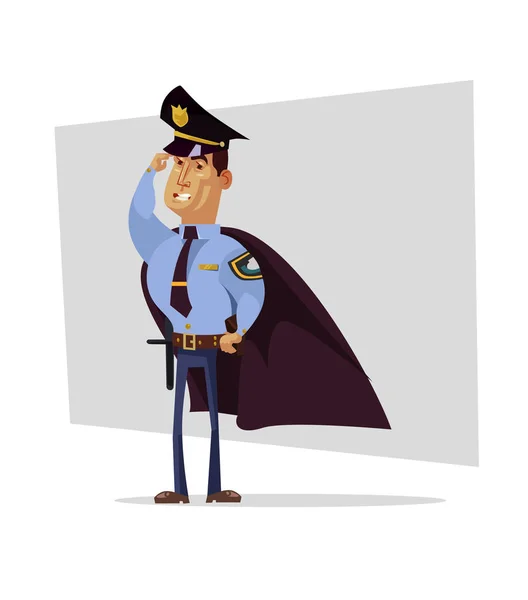 Strong Brave Policeman Superhero Character Cape Authority Justice Law Concept — Stock Vector