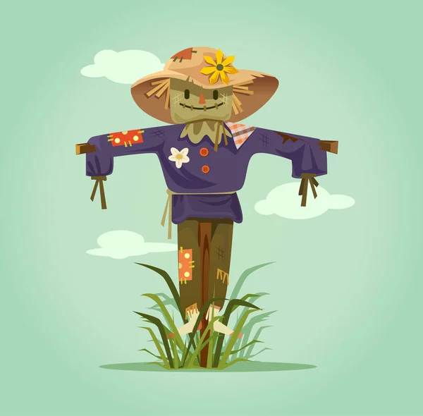 Happy Smiling Scarecrow Character Vector Flat Cartoon Isolated Illustration — Stock Vector