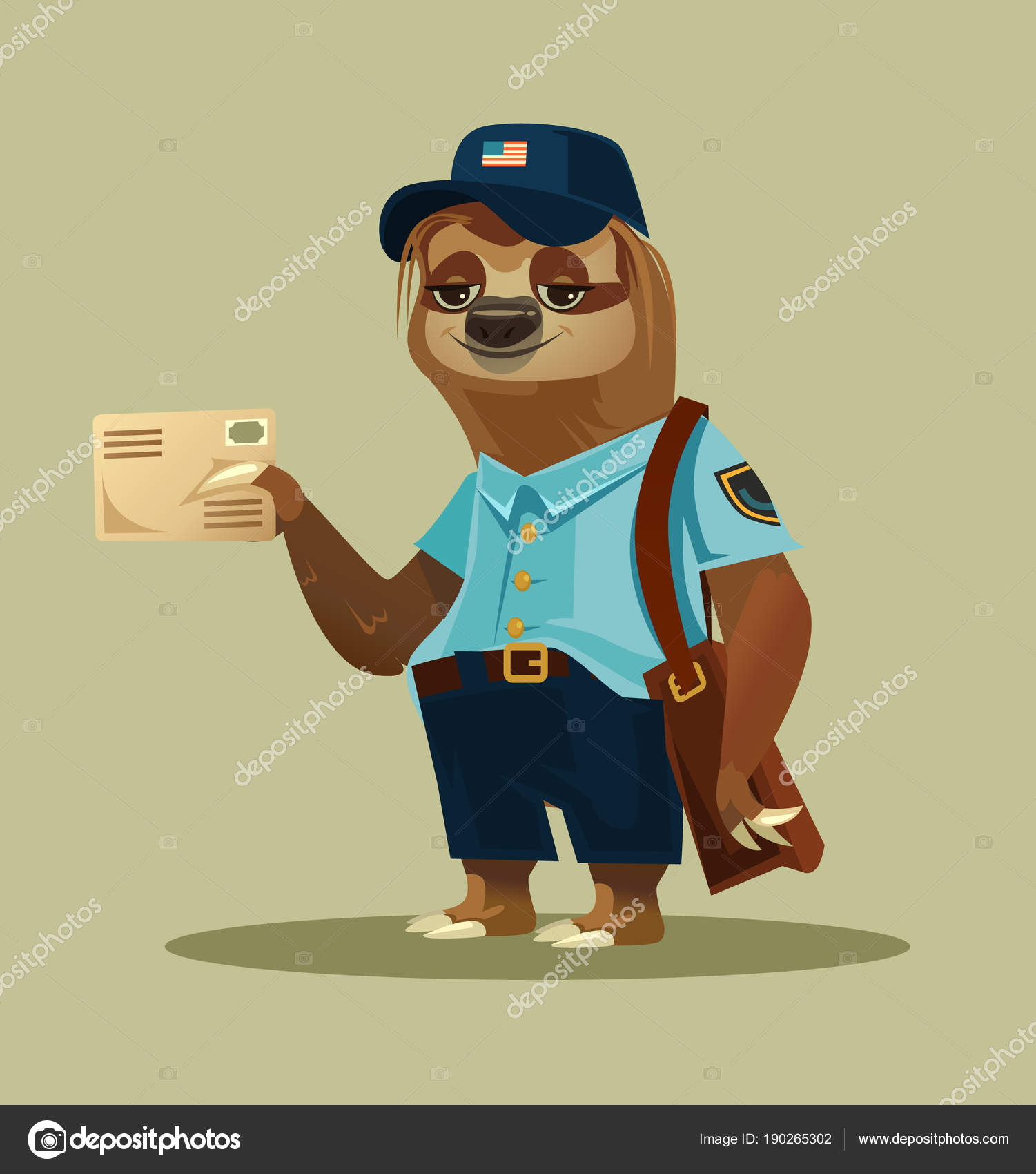 Image vectorielle Happy Souriant Paresseux Paresseux Paresseux Facteur  Personnage Animal Mascotte Facteur par ©prettyvectors - 190265302, image size:1501x1700