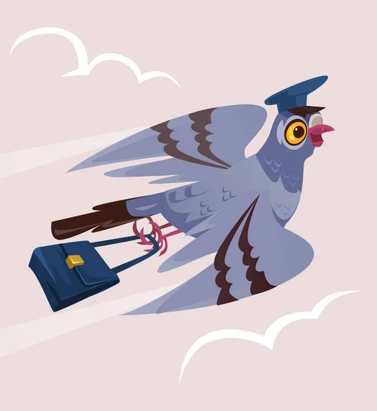 Szczęśliwy Uśmiechający Się Dove Pigeon Ptak Listonosz Kurier Charakter Przynieść — Wektor stockowy