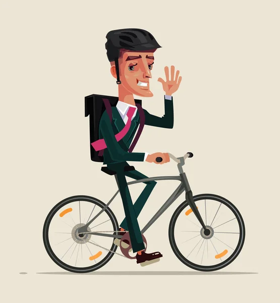 Happy Sorridente Empresário Trabalhador Escritório Personagem Terno Negócios Andar Bicicleta —  Vetores de Stock