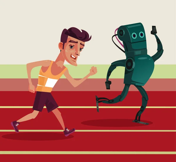 Ρομπότ Άνθρωπος Ανταγωνισμού Χαρακτήρες Που Τρέχει Τεχνητά Και Ανθρώπινη Έξυπνη — Διανυσματικό Αρχείο