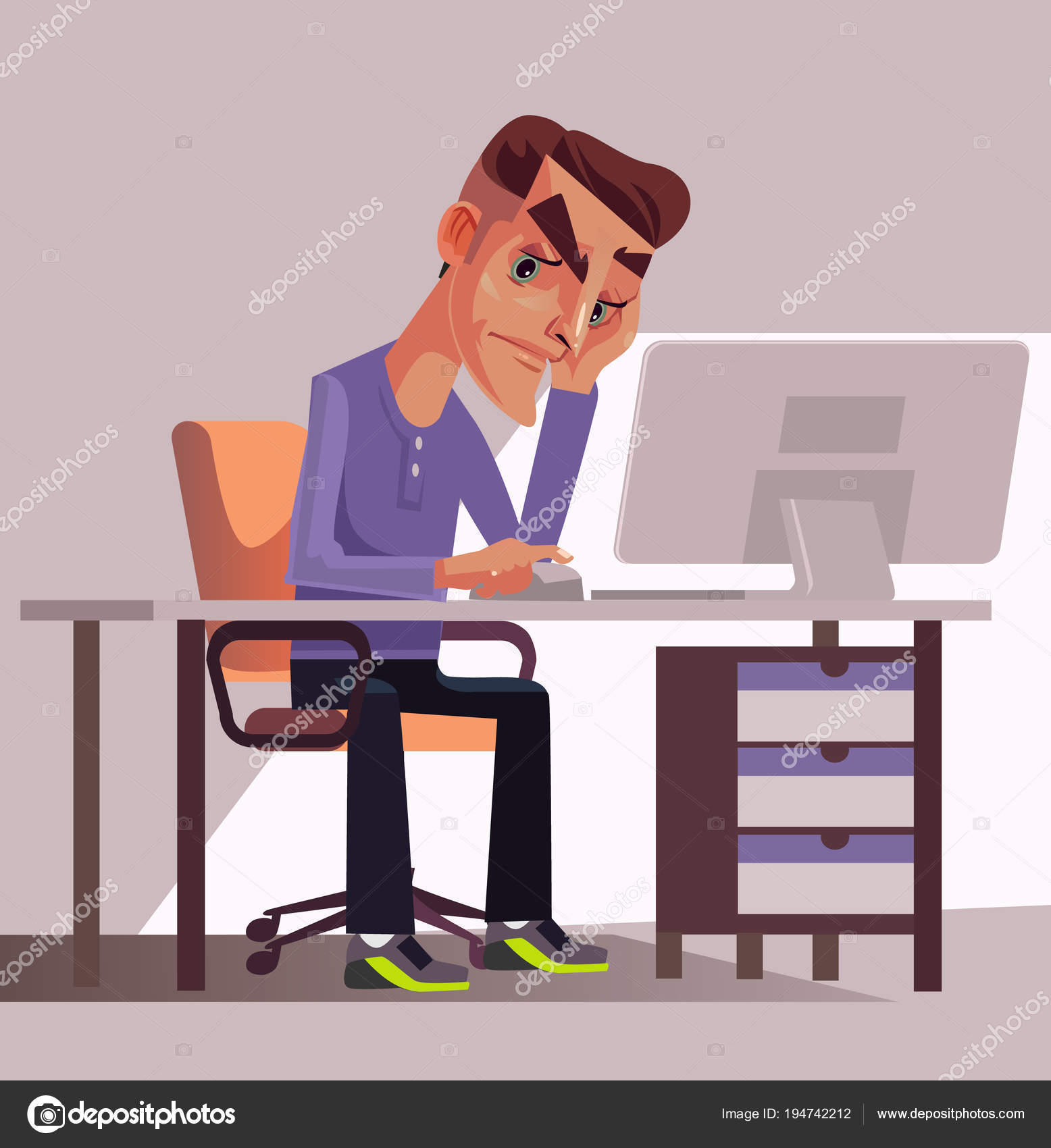 Unhappy Sad Tired Man Office Worker Manager Sitting Table Gard Stock Vector  Image by ©prettyvectors #194742212