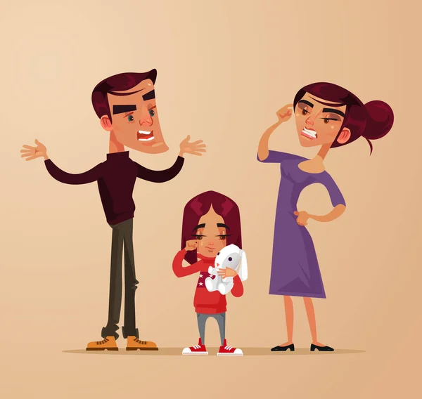 Enojado Triste Padres Hombre Mujer Caracteres Disputa Cerca Niña Hija — Vector de stock