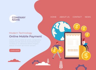 İnternet üzerinden mobil ödeme kavramı. Vektör düz grafik tasarım çizimi