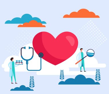 Kardiyoloji kalp araştırma konsepti. Vektör düz grafik tasarım çizimi