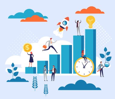 Rekabetçi süreç takım çalışması konsepti. Vektör düz çizgi film grafik tasarım çizimi