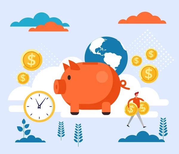 Piggy Banco Conceito Gestão Poupança Dinheiro Desenho Gráfico Desenho Animado — Vetor de Stock