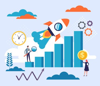 Yeni bir iş konsepti başlat. Vektör düz çizgi film grafik tasarım çizimi