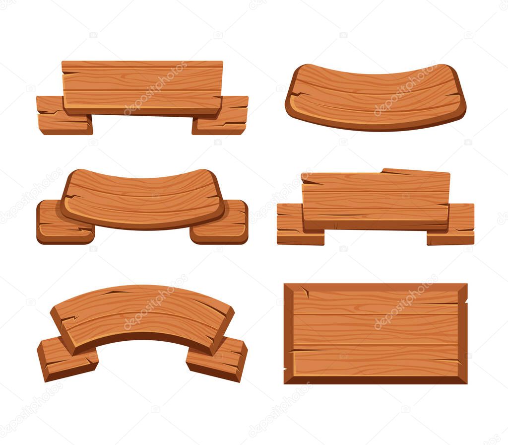 Wooden plate signboard collection set. Vector flat graphic cartoon design illustration