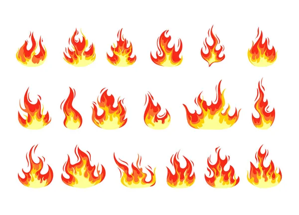 Fire Flame Cartoon Set Vector Flat Graphic Design Illustration — Stock Vector